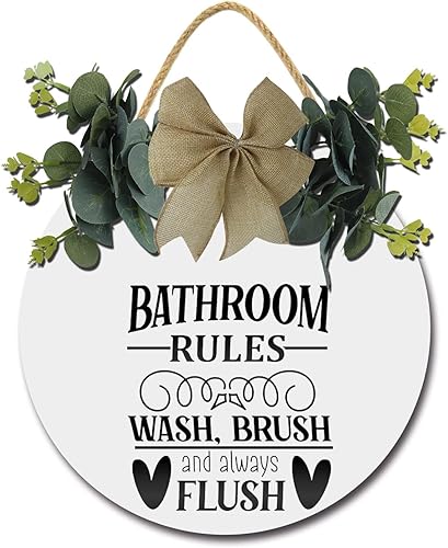 Letrero de reglas de baño para decoración de pared, letrero de madera hecho a mano con las "reglas de baño" para el hogar, verano, estaciones de
