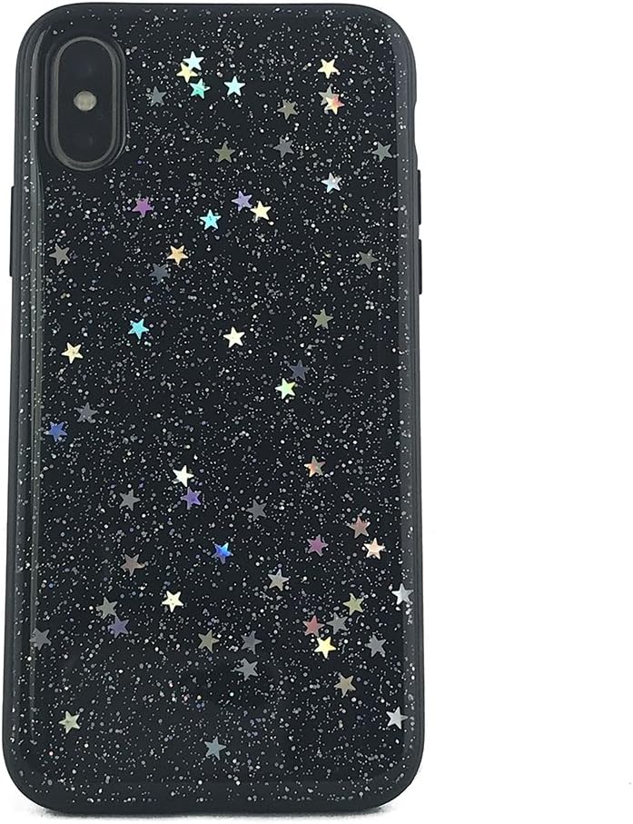 NCX tech iPhone X and iPhone Xs Case, Shockproof Anti-Scratch Hybrid Protective Cover with Glitter Star Metallic Foil for iPhone X and iPhone Xs (Black)
