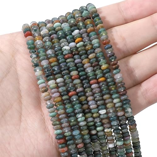 Miniatura 2 de Cuentas de piedra de disco de ágata india natural de 0.16 x 0.079 pulgadas, 160 cuentas de piedras preciosas sueltas para diseño de joyería