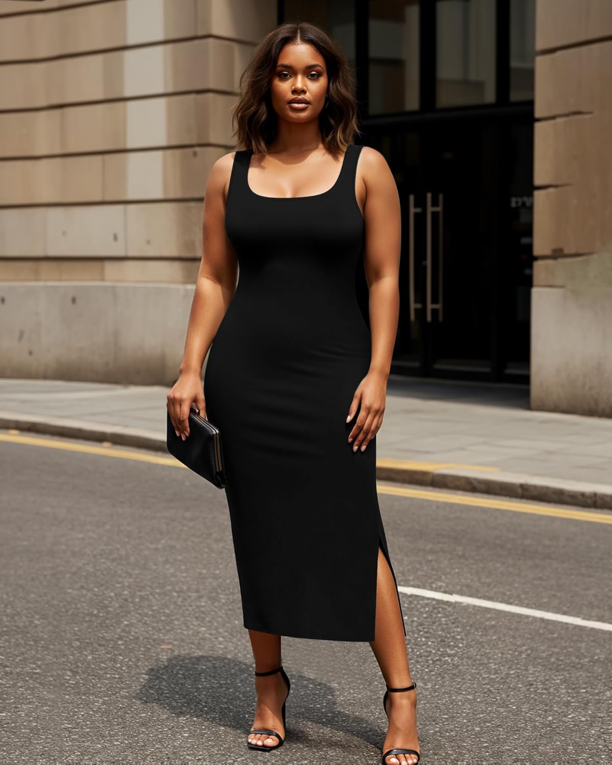 Womens Plus Size Summer Tank Dress Long Ribbed Square Neck Sleeveless Bodycon Sun Dress 2025 - Image 5