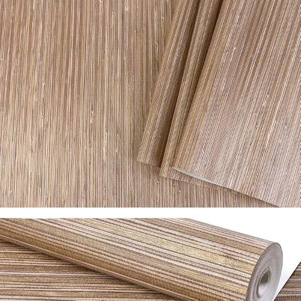 Kamildecor Khaki Grasscloth Wallpaper Tan Brown Faux Grasscloth Textured Gold Woven River Grass Cloth Seagrass Faux Horizontal Double Roll by Kamildecor - Used condition - US$15.72