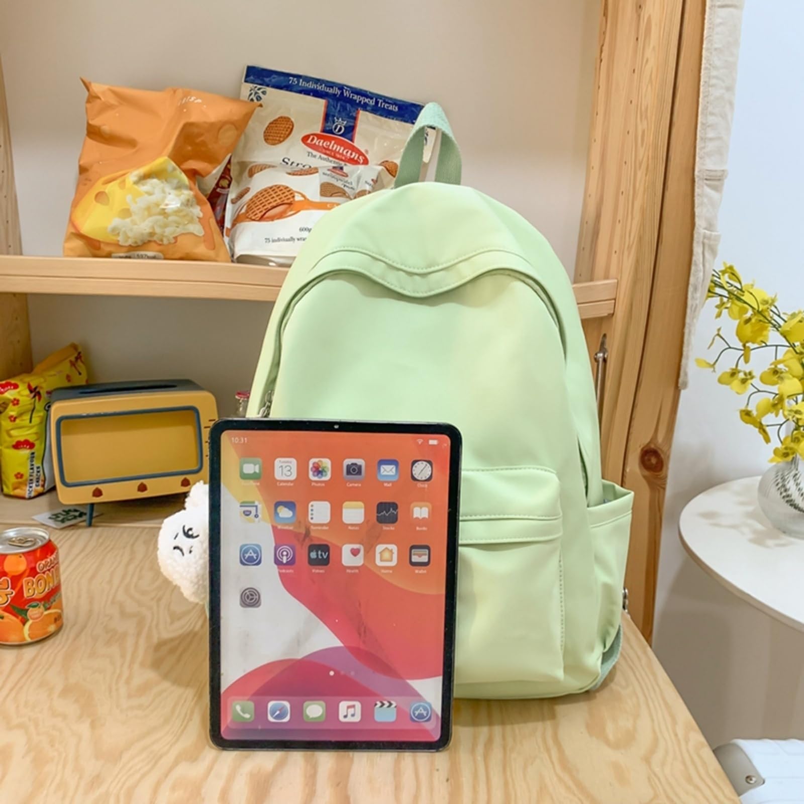 Zaino Carino in Nylon Kawaii, Borsa di Scuola per Laptop Viaggio Moda Studenti Universitari Adolescenti-White