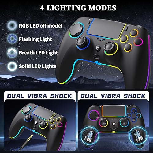 Miniatura 2 de SZDILONG Wireless Controller with 7 Colors RGB Light for P-S5 Pro/Slim,MAC,iOS,Steam,PC Windows/Android 10 and Above,Support Negro,Rojo Negro,Blanco