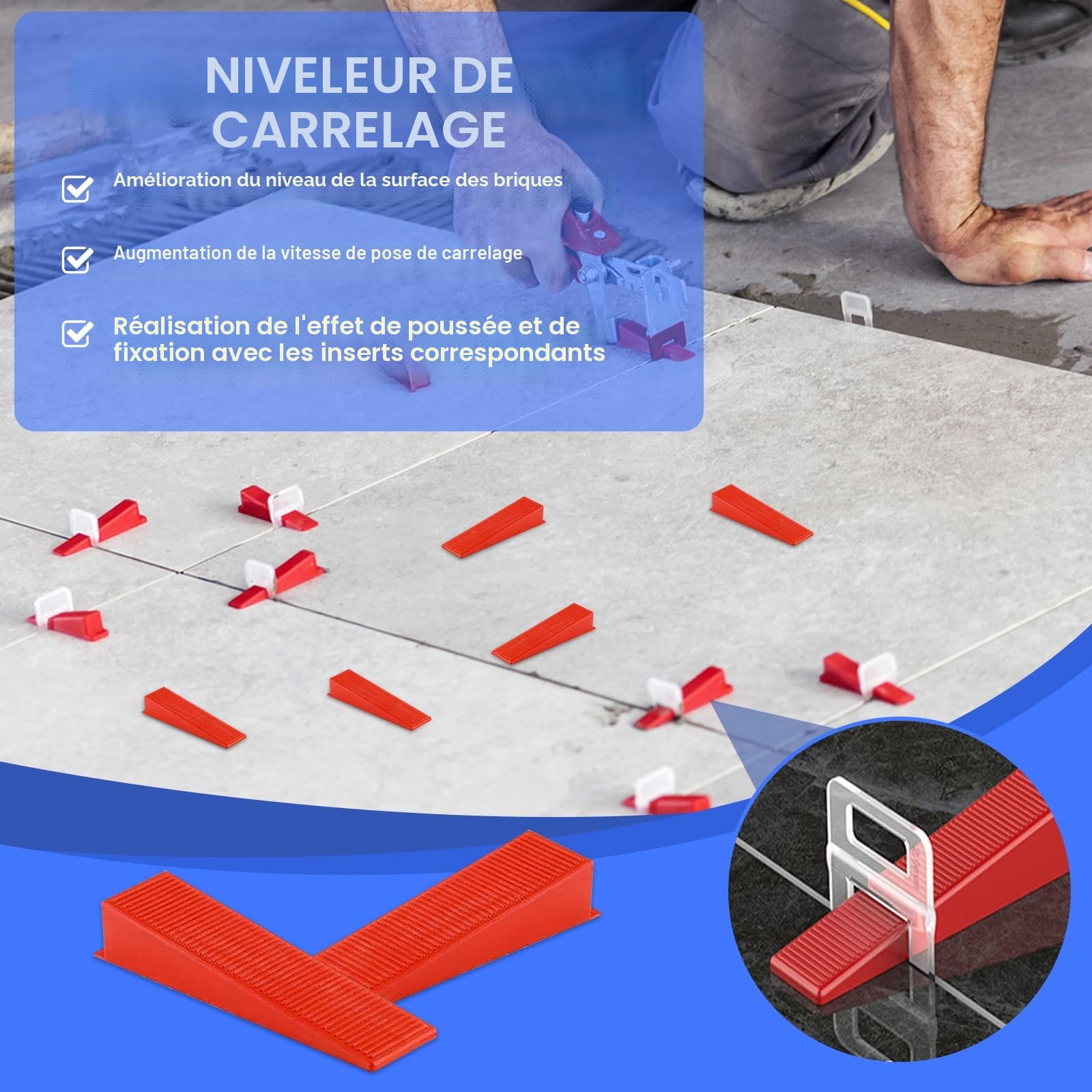 ENCOUN Kit de Nivellement pour Carrelage, 600Croisillon Autonivelant 2mm+200 Réutilisable Cale Carrelage, 1Pince, 1Couteau à Crochets, Système de Nivellement pour Carrelage pour DIY et Professionnels