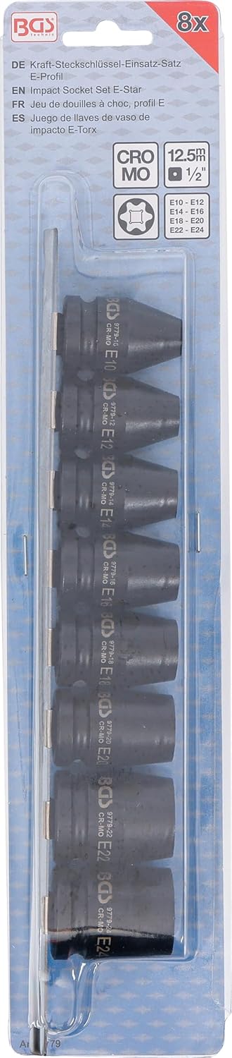BGS 9779 | E-Torx Impact Socket Set | Inner Square Drive 12.5mm (1/2") | E10 - E24 | 8-Piece