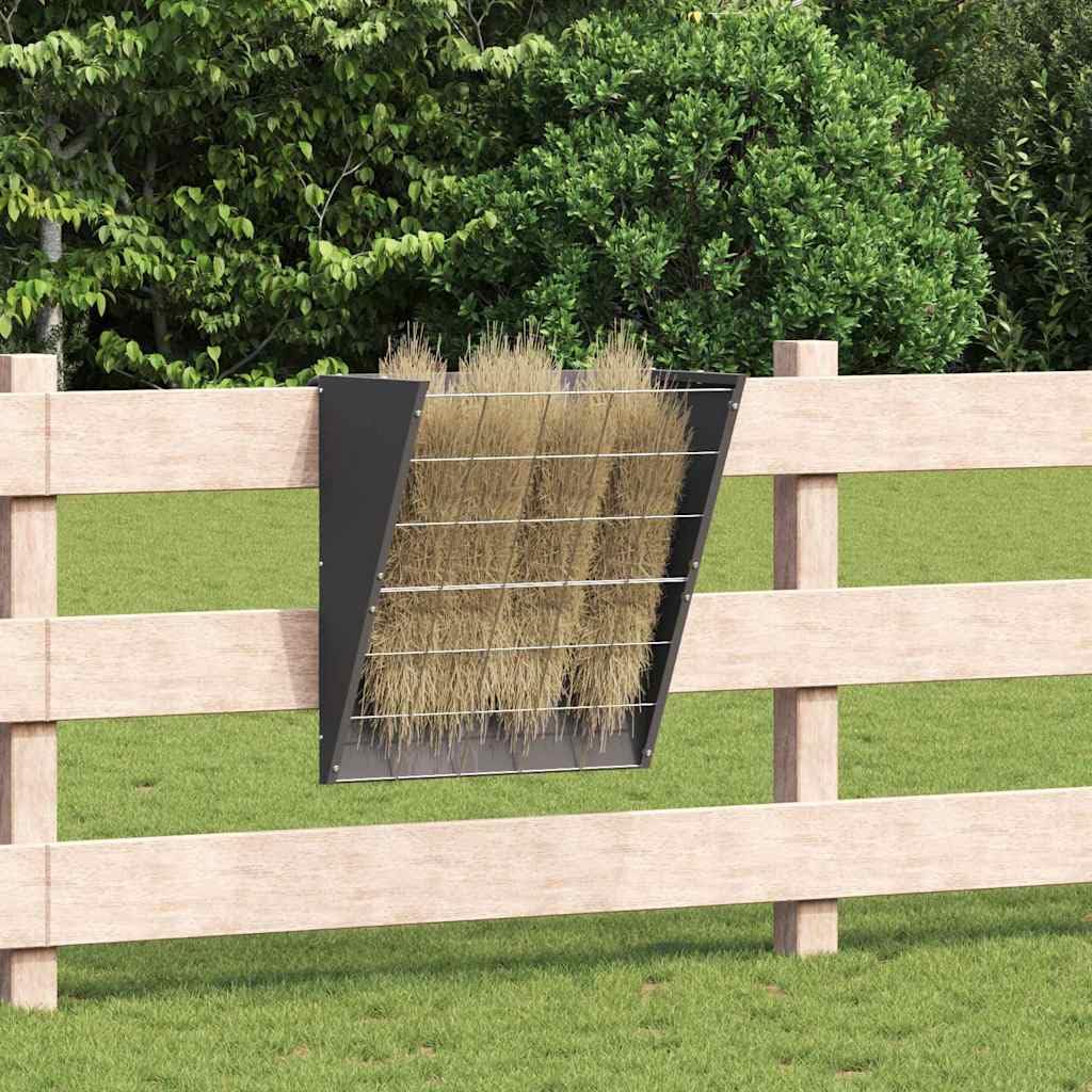 Hängender Heufutterspender Schwarz aus Stahl 61 x 33 x 66 cm 5 kg Kapazität für Innen und Außen robuste Futterstation mit modernem Design für Katzen, Hunde, Kleintiere