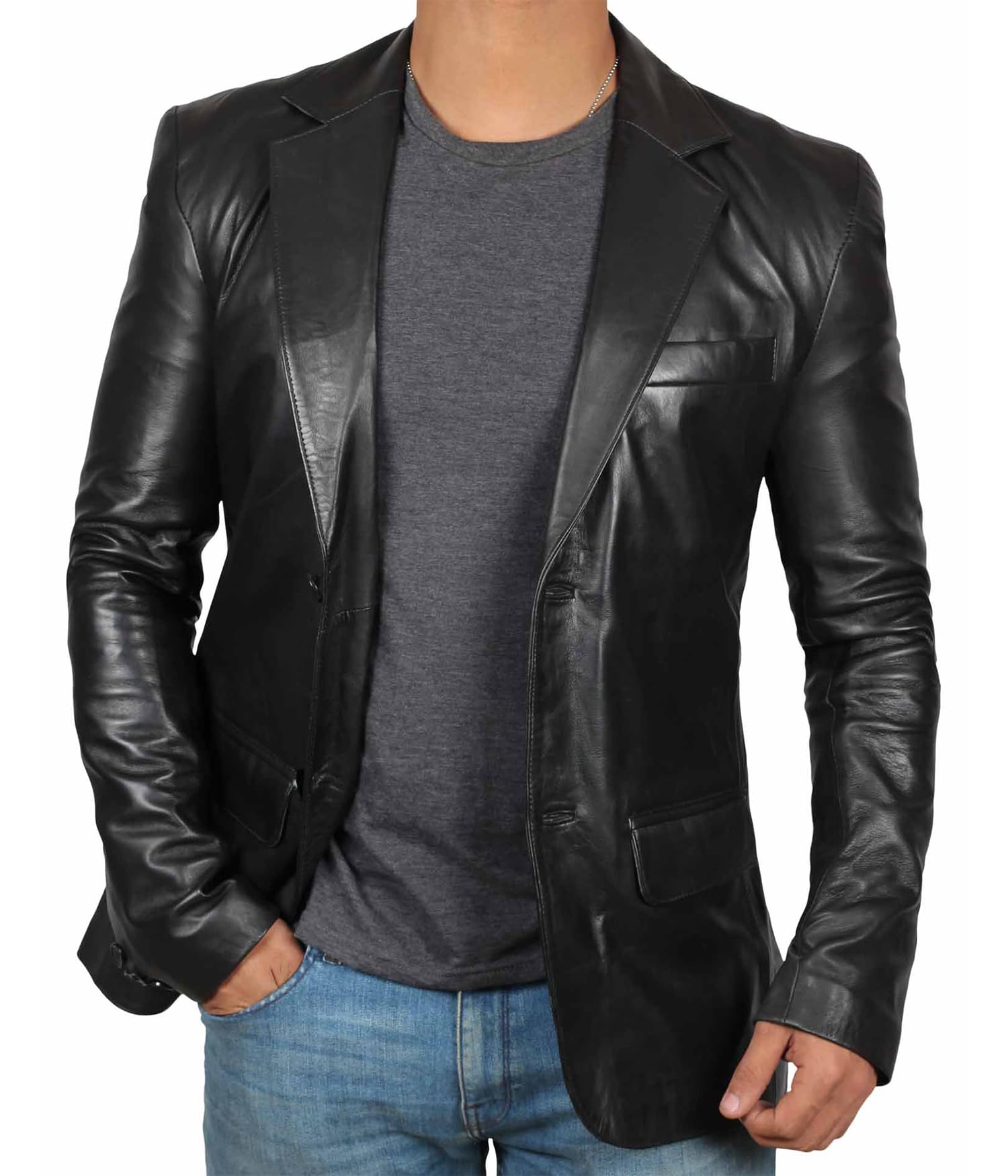 fjacketsLeather Blazer for Men - Black & Brown Real Lambskin Casual Men's Leather Jacket Coats