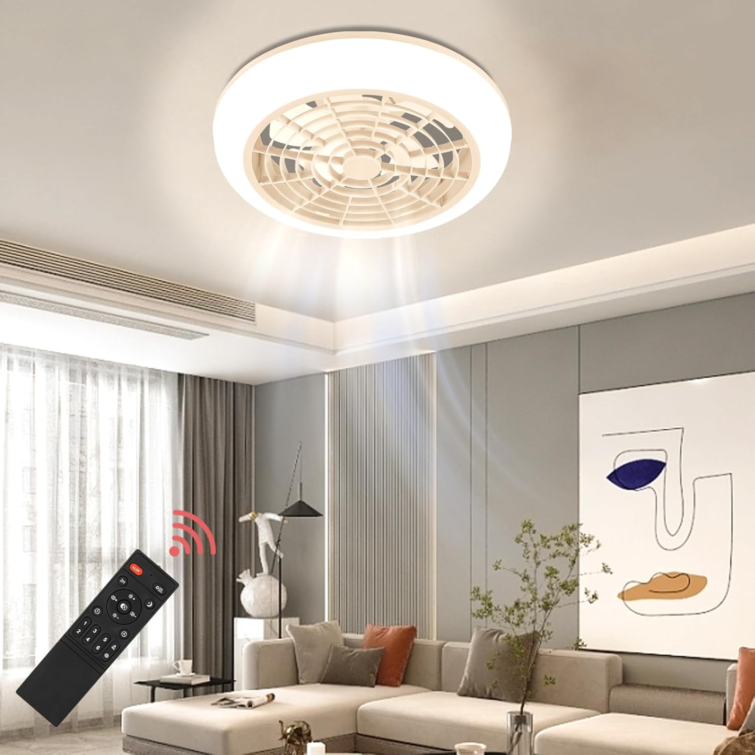 Macahimia Ceiling Fan with LED Light, 17.7 Inch Profile