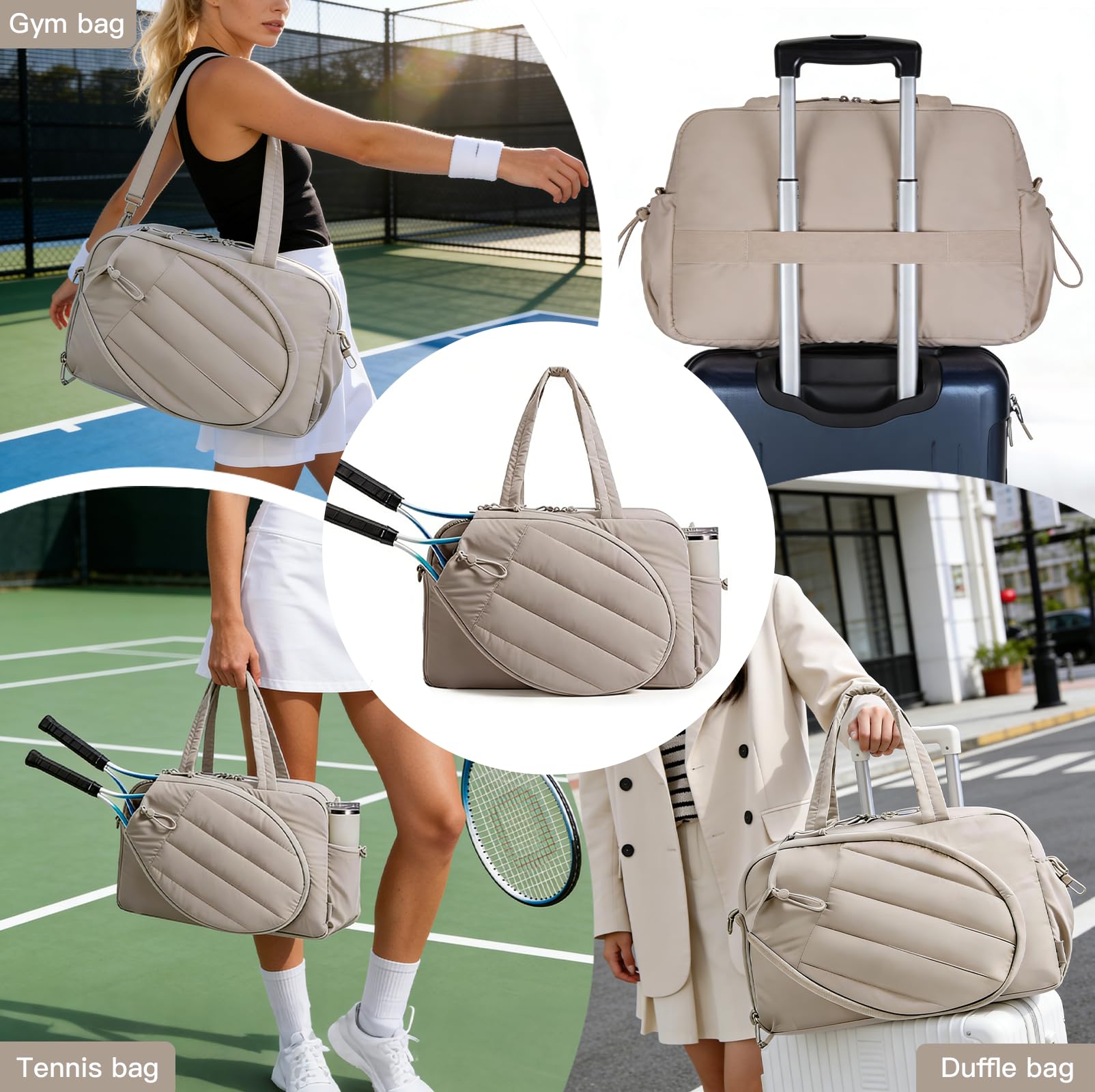 Borsa da badminton da donna, 48 × 19 × 31 cm, grande borsa da tennis con scomparto per racchetta, borsa da viaggio da donna, per fitness, palestra, con scomparto bagnato e scomparto per
