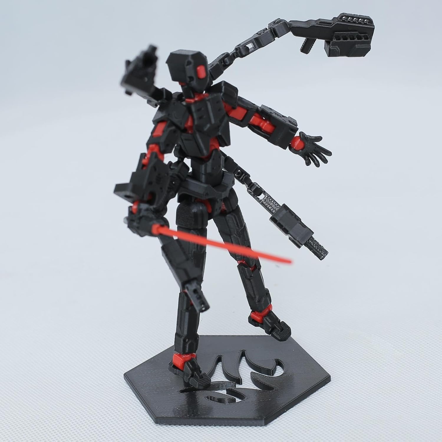 T13 Action Figure Set, 3D Printed Dummy 13, Titan 13 with 6 Arms, T 13 Multi-Jointed Movable, Lucky 13 Robot Desktop Decorations for Game Lovers Toys (Assembly Completed) (Red and Black)