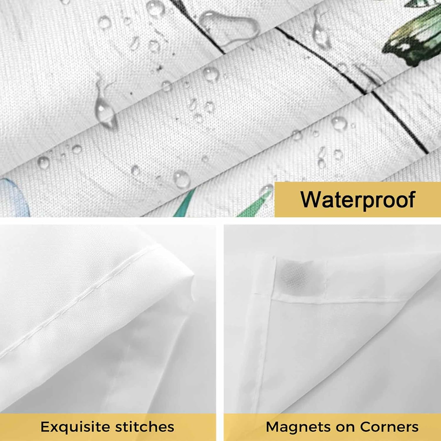 No Hook Shower Curtain and Snap in Liner Set,Tropical Spring Fabric Bathroom Stall Shower Curtains 48x72 Inch,See Through Mesh Top Window,Floral Leaves Butterflies Gray Wooden Hotel Style,Waterproof