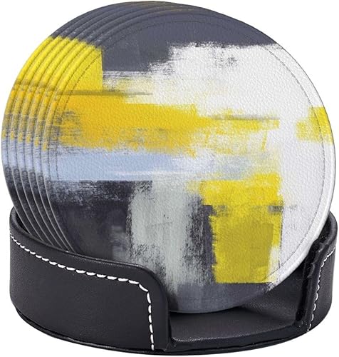 Miniatura 6 de Posavasos para bebidas, posavasos redondos de piel sintética con soporte, 6 unidades, resistentes al calor, decoración elegante para cocina, mesa de