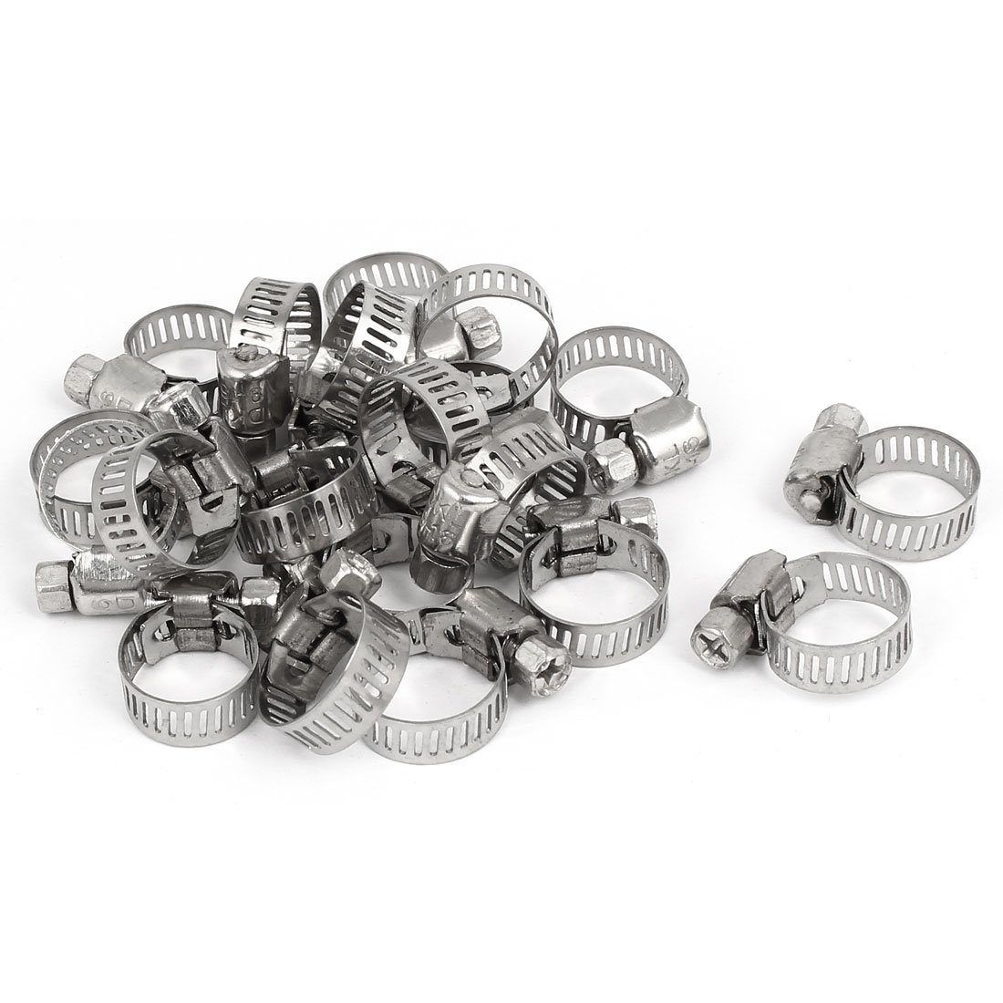 Aexit Cable Pipe Clamps Fitting Adjustable Worm Gear Hose Clamps Silver Tone Strap Clamps 9-16mm 20pcs