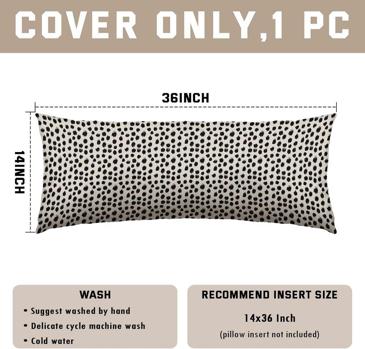 Polka Dot Pillow Cover 14x36 Set of 2, Black Cream White Lumbar Throw Pillow Boho Design Brush Strokes Long Decorative Outdoor Pillowcase Rectangle Cushion Case Decor for Home Sofa Couch Bed