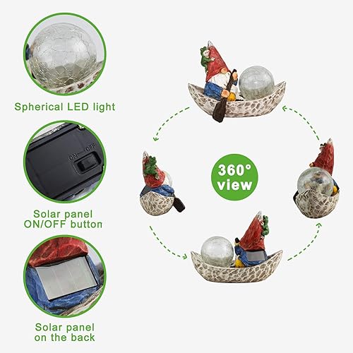 Miniatura 3 de Estatua de gnomo de jardín, figura de gnomos solares, decoración de gnomos al aire libre, decoraciones de gnomos para patio con luz solar,