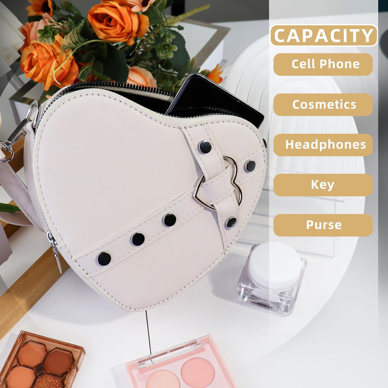 WisePoint Heart Shaped Bag, PU Leather Small Crossbody Bags Heart Shaped Crossbody Purse, Heart Purse Mini Crossbody Bag - Image 5