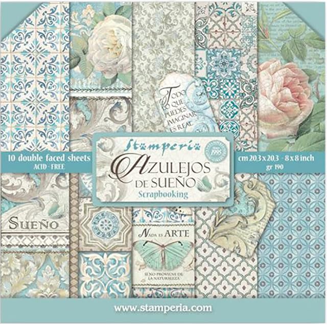 Stamperia International KFT Paper Sheets-Azulejos De Sueno, Multicoloured, 20.3 x 20.3 (8" x 8")