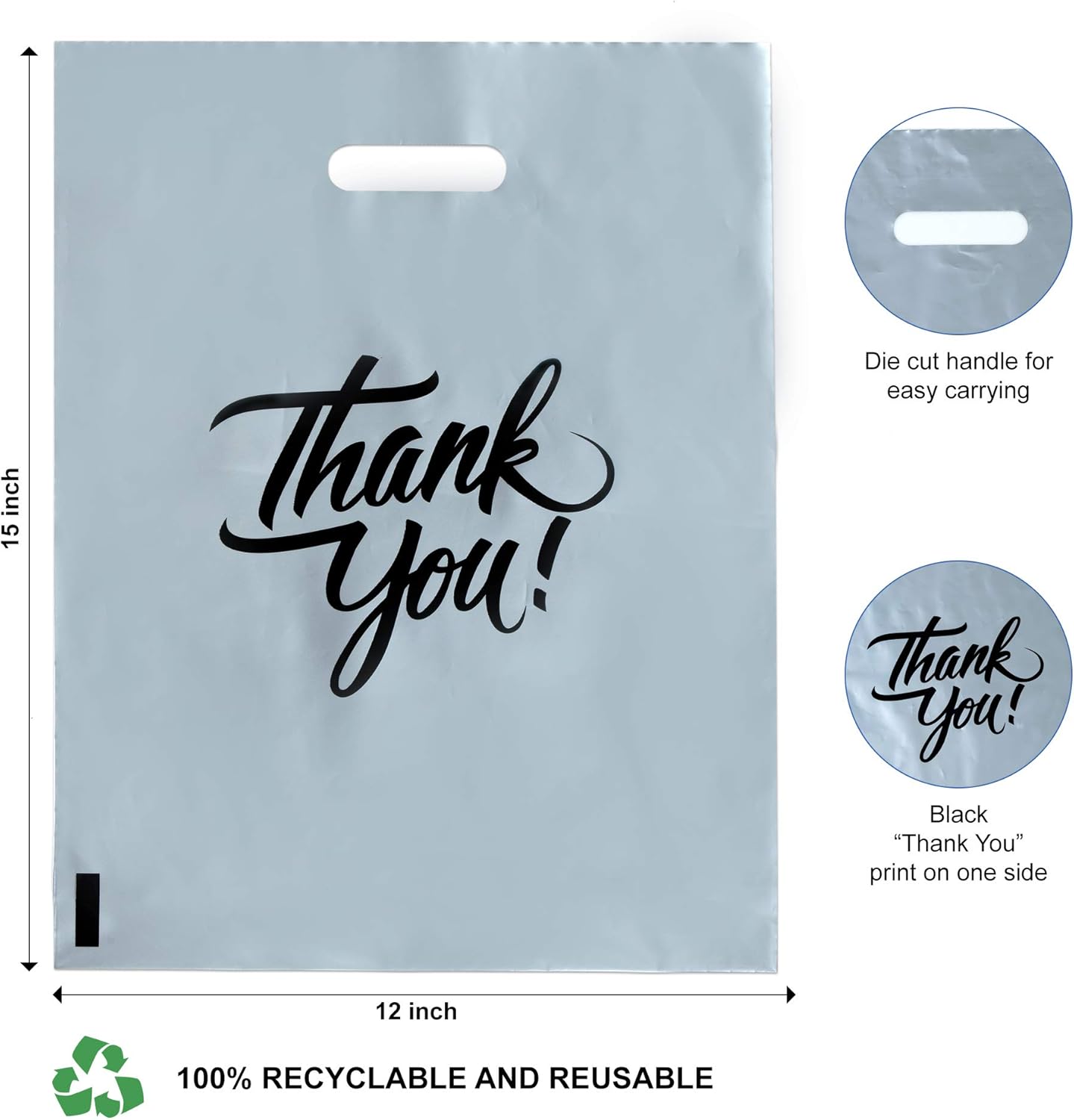 Infinite Pack Thank You Merchandise Bags, Die Cut Handles, Retail Shopping Bags for Boutique - Choose Color & Size - Image 2