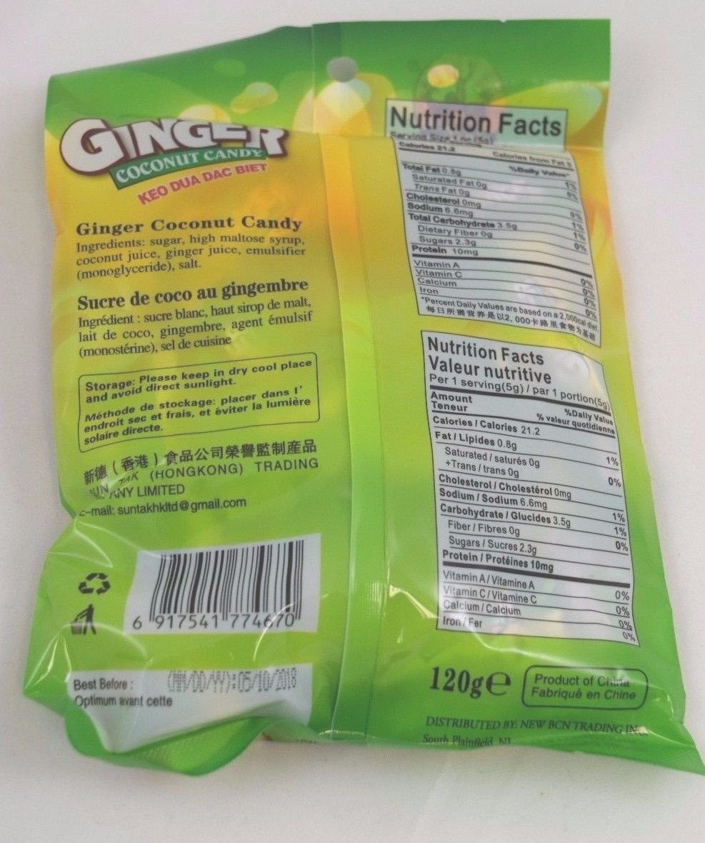 Ginger Coconut Hard Candy Keo Gung Dua 4.23 oz (120g) X 6 bags