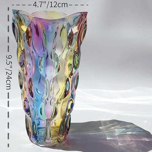 Miniatura 3 de Florero de cristal irrompible de 3.5 libras, 9.5 pulgadas, florero brillante, estilo bohemio, para centros de mesa, cocina, oficina, sala de estar,