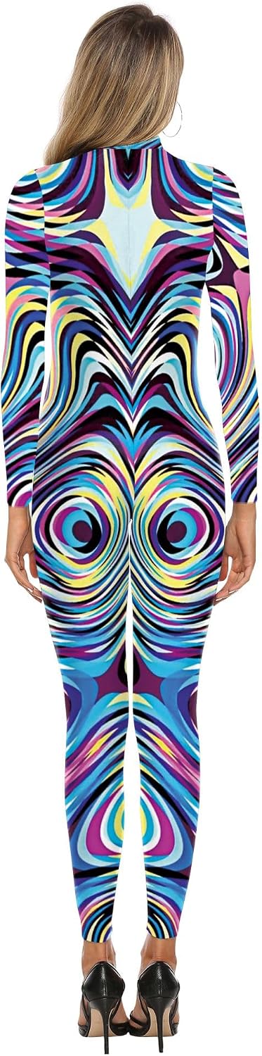 Unisex Halloween Party Costumes Jumpsuits Digital Printed Skinny Catsuit Costume