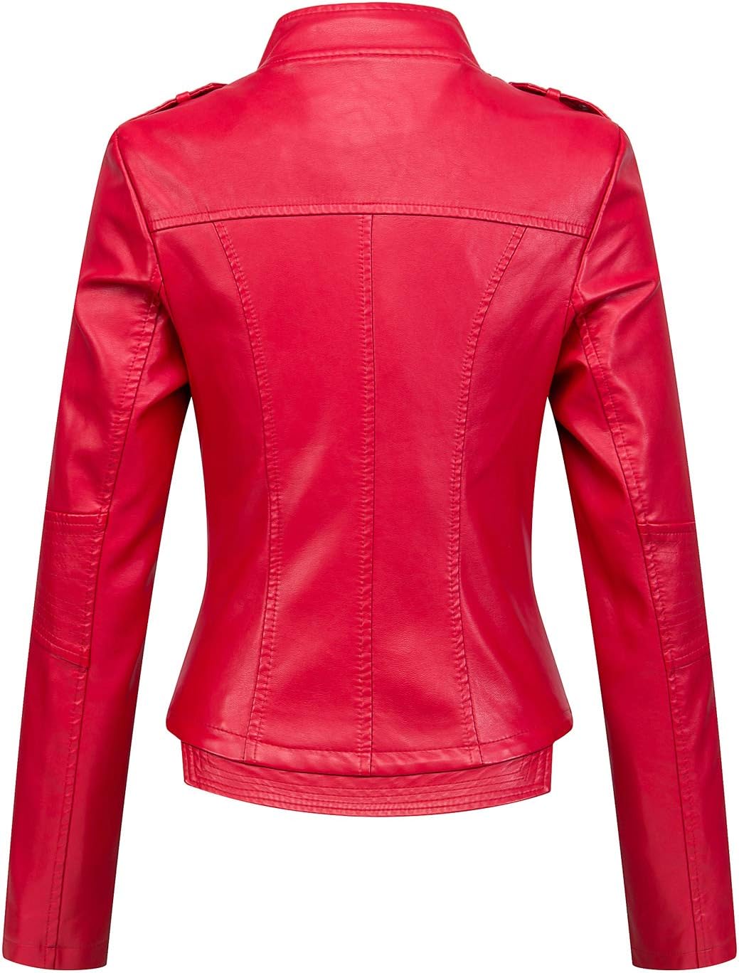 chouyatou Women's Candy Color Asymmetric Zip Slim Faux Leather Cropped Moto Jacket