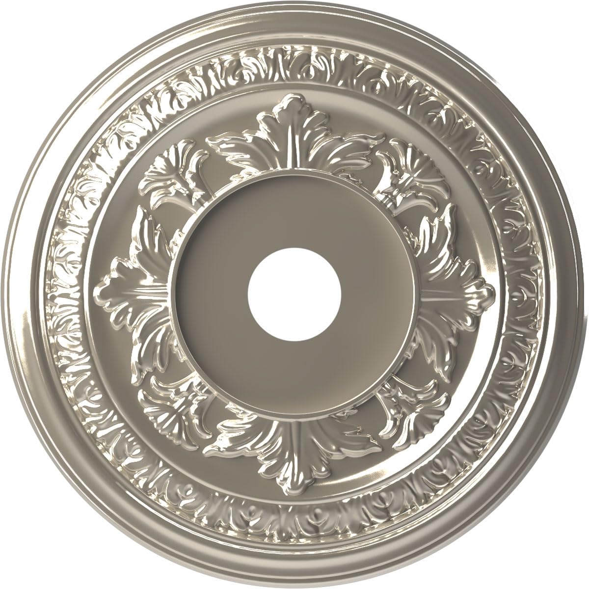 Ekena Millwork CMP22BABCR Baltimore Thermoformed PVC Ceiling Medallion (Fits Canopies up to 7 3/4"), 22"OD x 3 1/2"ID x 1"P, Bright Coat Chrome