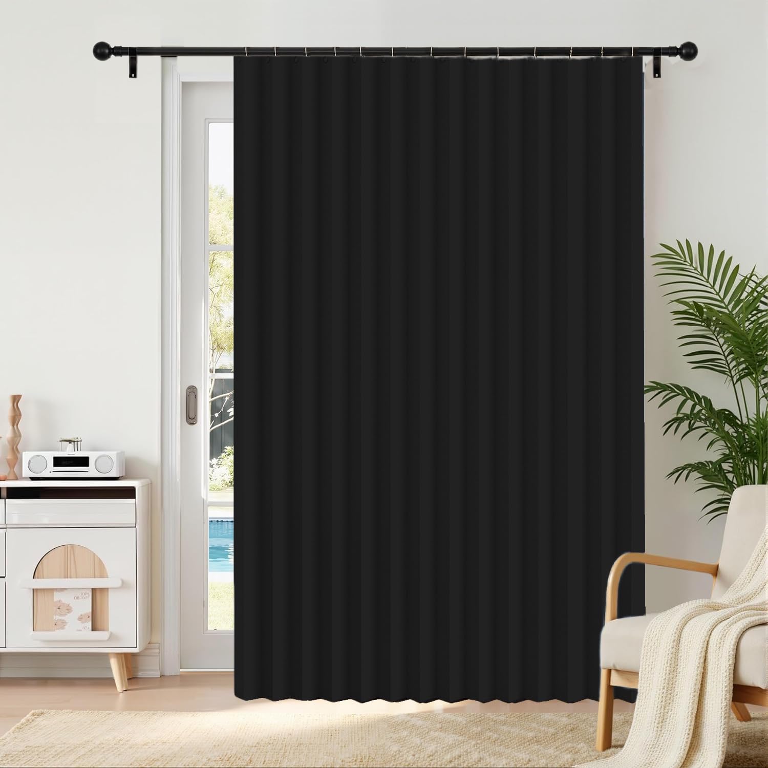 Rideau de porte occultant plissé magnétique noir 140x180 cm