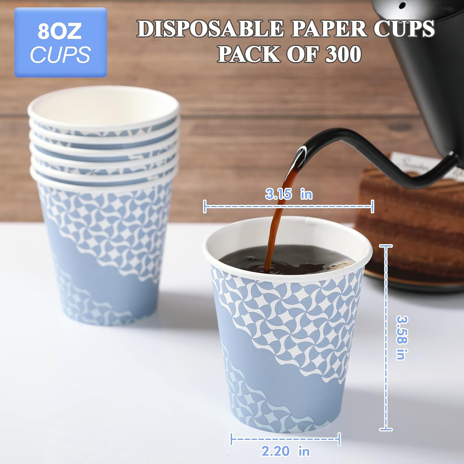 MUCHII [300 Pack 8 oz Disposable Paper Cups, Hot/Cold Beverage Drinking Cups for Water Juice or Tea, Disposable Paper Coffee Cups 8 oz for Home Office Party Wedding Picnic