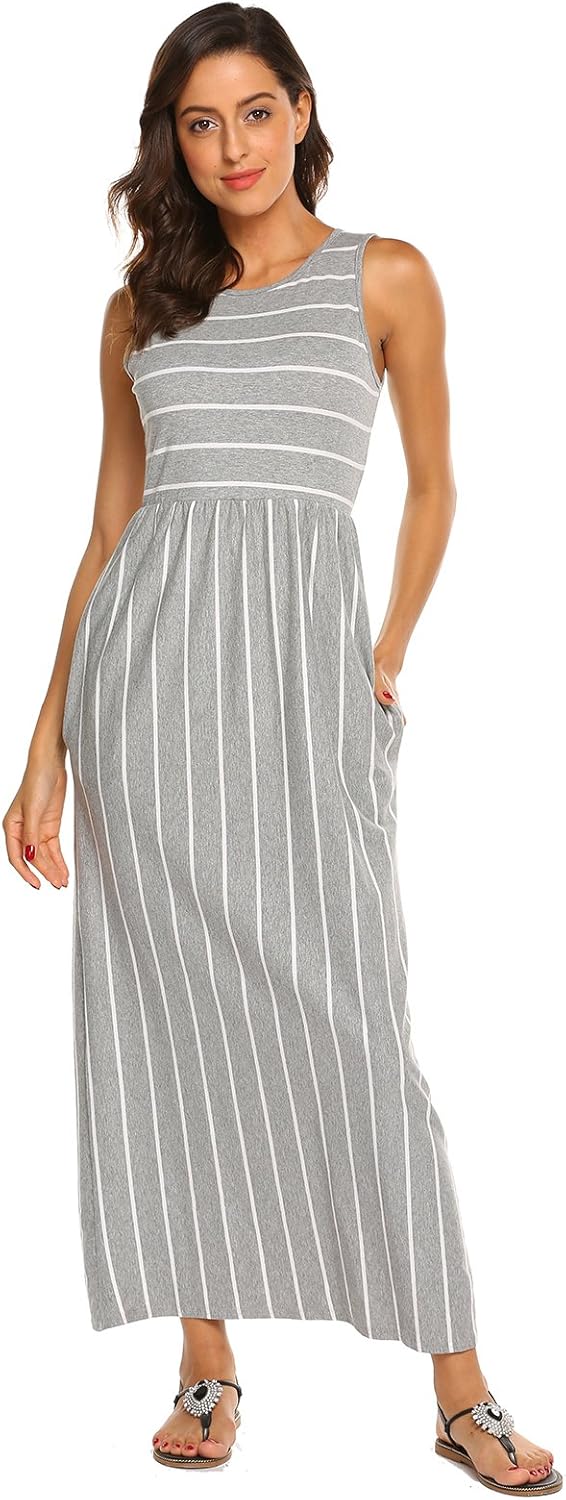 Hount Women's Summer Sleeveless Striped Flowy Casual Long Maxi Dress with Pockets - Image 3