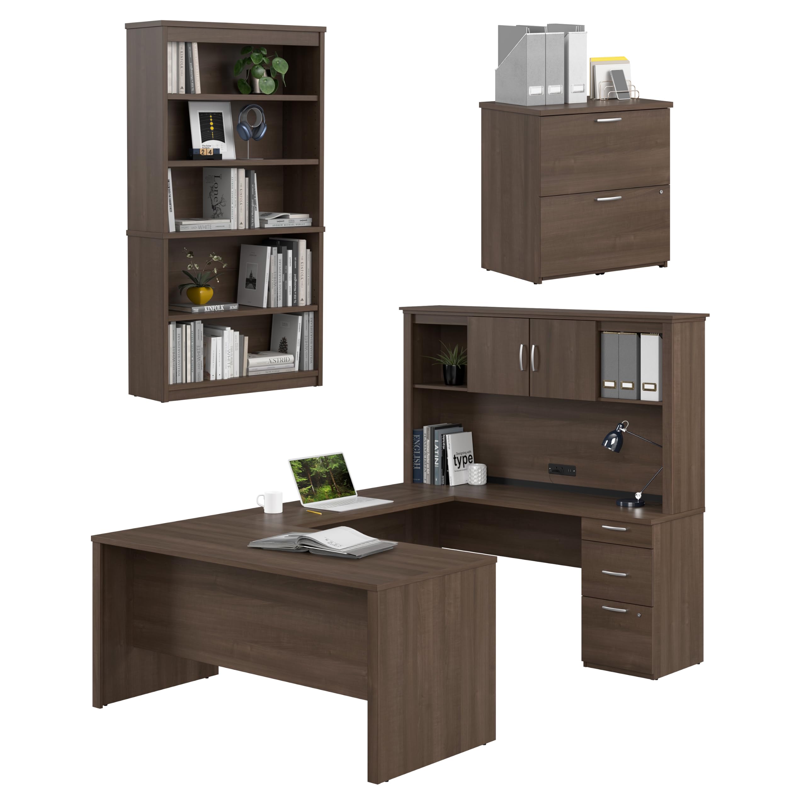 Amazon.com: Bestar Logan 66W U-Shaped Desk with Hutch, Lateral