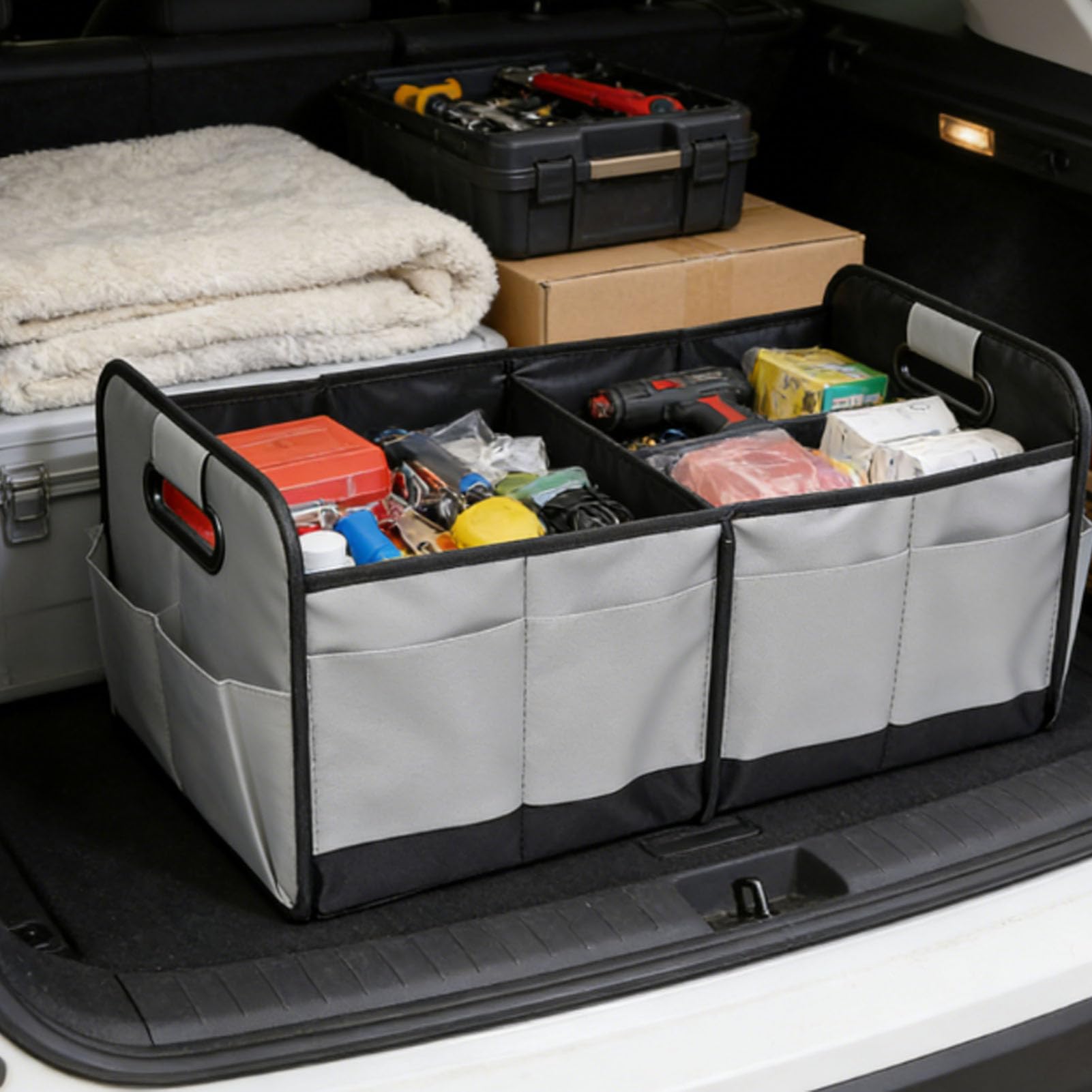 Ejoyous Organizzatore Pieghevole per Bagagliaio dell'auto, in Tessuto Oxford, 58 X 32 X 37 Cm, Multi Scomparto, Maniglie Pieghevoli, Base Antiscivolo, per SUV, Camion, Campeggio, Generi alimentari.