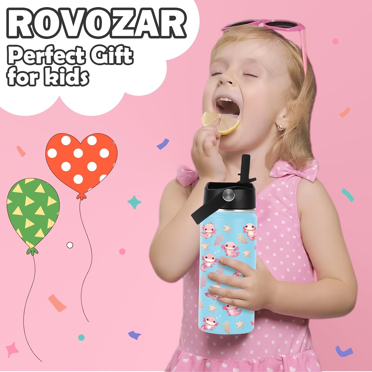 Axolotl Water Bottle 16oz - Axolotl Stainless Steel Water Bottle with Straw - Cute Axolotls Insulated Cup for Girls Boys - Axolotls Kids Tumbler for School, Sports, Travel - Image 8