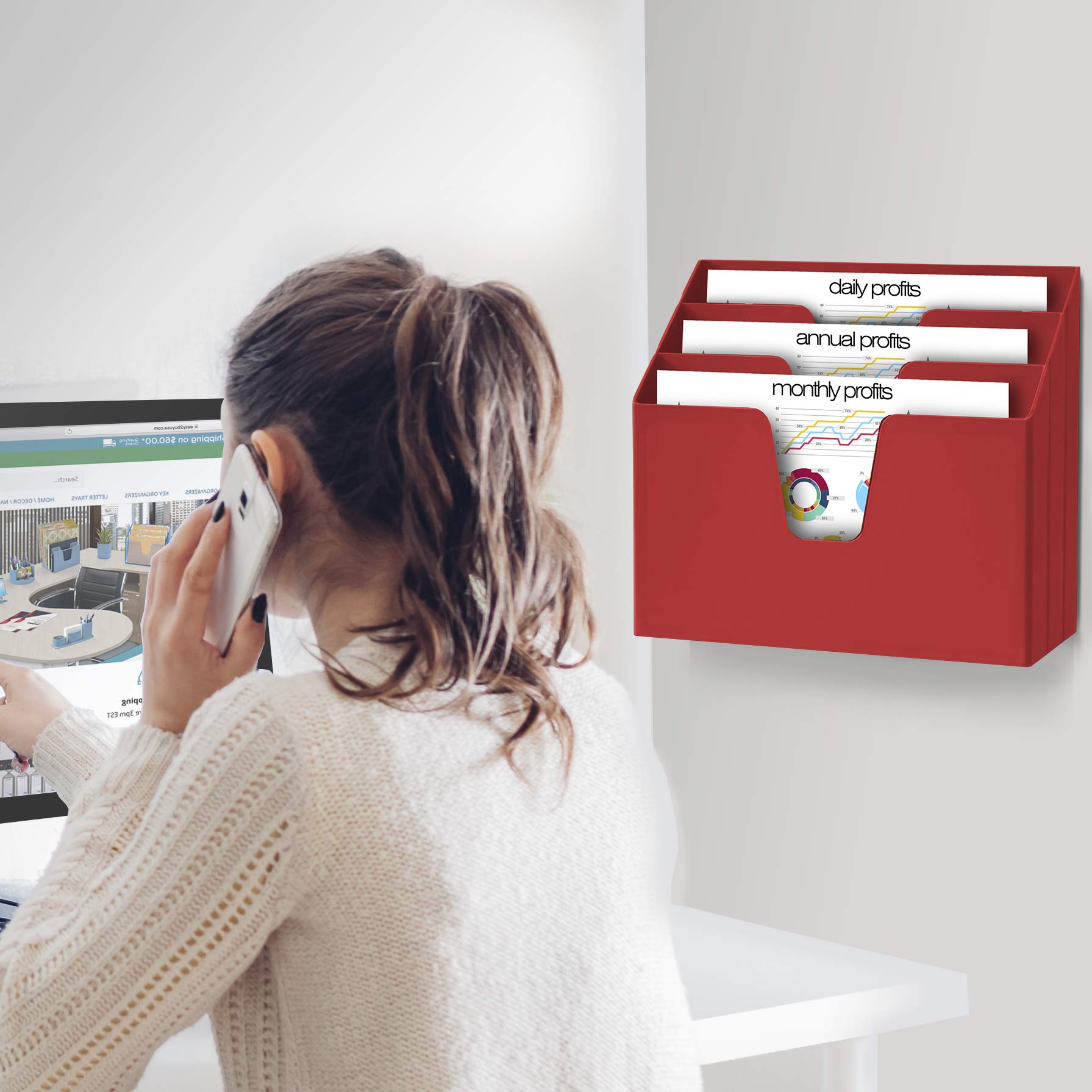 Acrimet Unterlagenhalter Dreifach Horizontalen (Solide Rote Farbe)