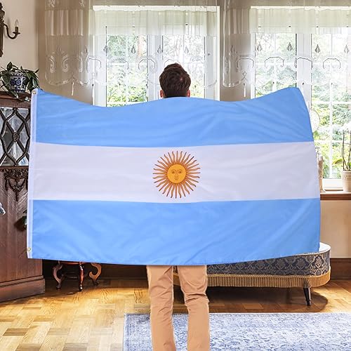 Miniatura 5 de AhfuLife Bandera argentina de 3 x 5 pies, grandes banderas nacionales argentinas para exteriores, doble cara con ojales de latón para decoraciones