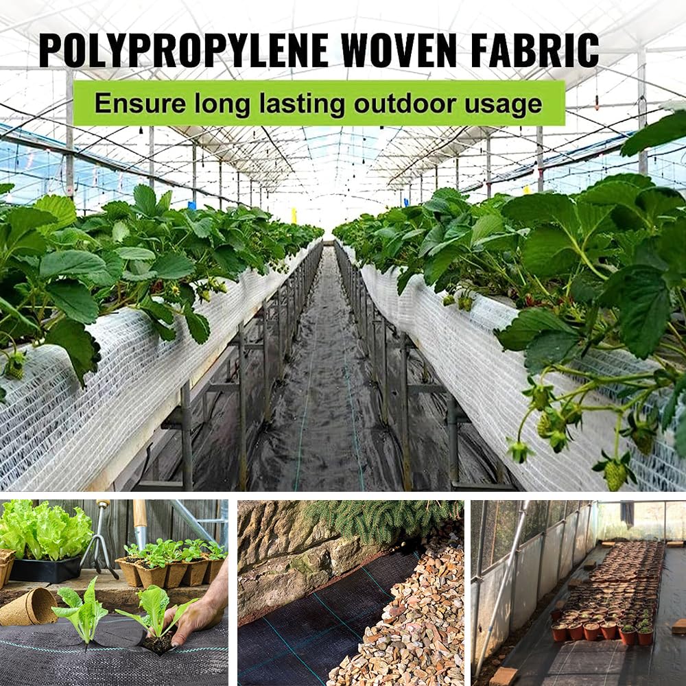 Petgrow 2M x 10M Membrane de contrôle des Mauvaises Herbes - Bâche de Protection Contre Les Mauvaises Herbes - Revêtement de Sol Robuste Noir - Tissu Respirant (2 m x 10m)