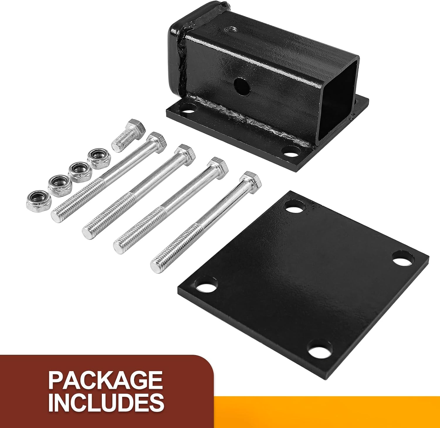 2 Inch Black RV Bumper Receiver Adapter Fits 4" x 4" Continuous Welded Steel Bumpers, Compatible with Camper, RV Bumper Bike Rack Cargo Travel Carrier Mount