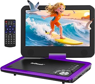ieGeek Portable DVD Player 12.5", with 10.5" HD Swivel Screen, Car Travel DVD Players 5 Hrs Rechargeable Battery, Region-Free Video Player for Kids Elderly, Remote Control, Sync TV, USB&SD, Purple