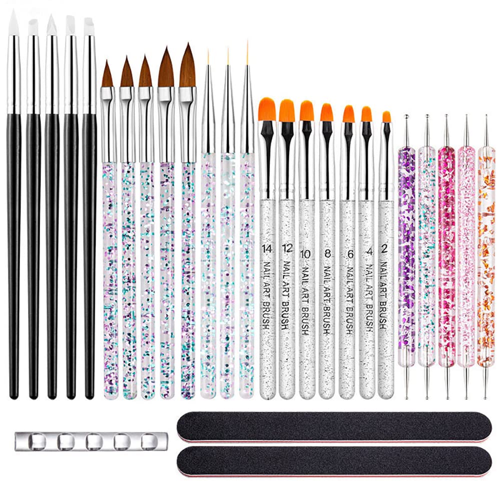 28 pcs Gel Nail Art Brush Set, Nail Art Pull Liner Brushes, SiliconeNail Art Sculpture Pen, Nail Art Acrylic Brushes, Nail Art Painting Kit Brushes for DIY Manicure Brush Craft Decoration Tools