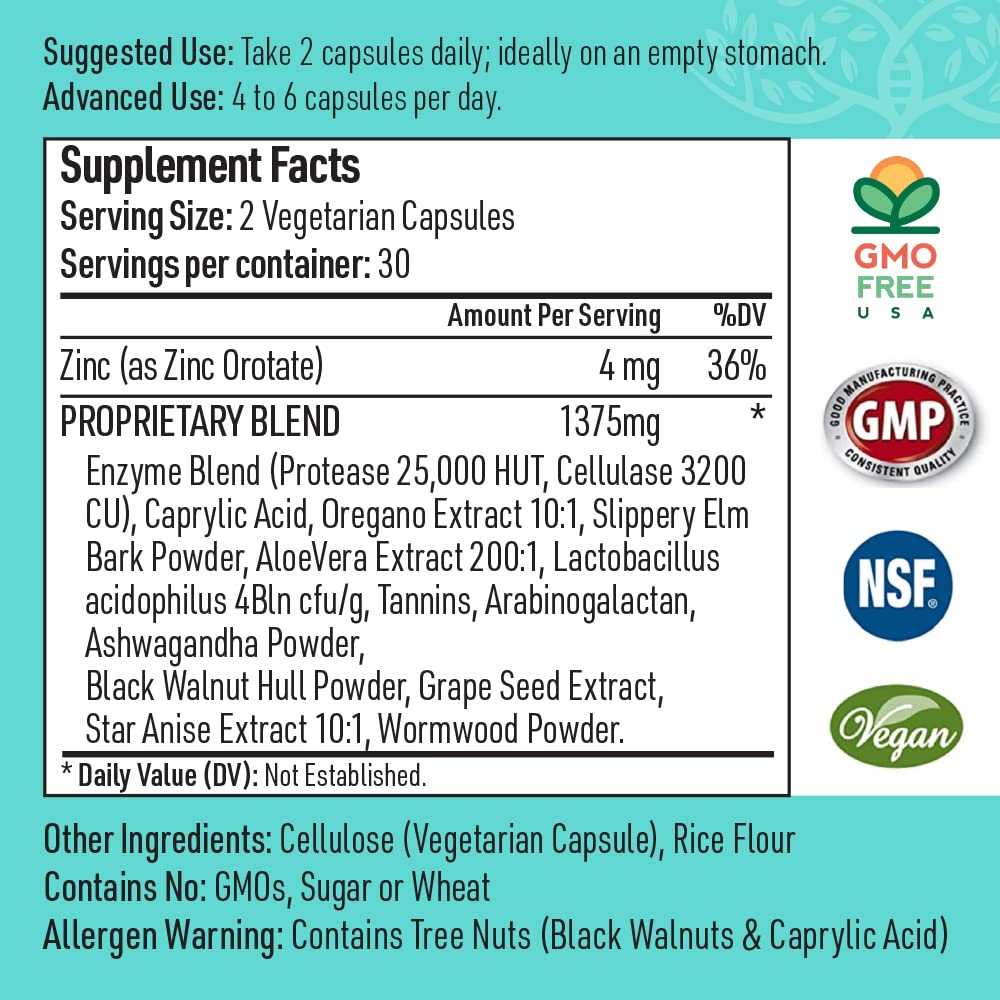 Candida Complex Oregano Oil, Digestive Enzymes, Candida Cleanse, Non-GMO Probiotic Supplement with Organic Herbs, Caprylic Acid, Grape Seed Extract, 60 Vegetarian Capsules — Amazon image 7