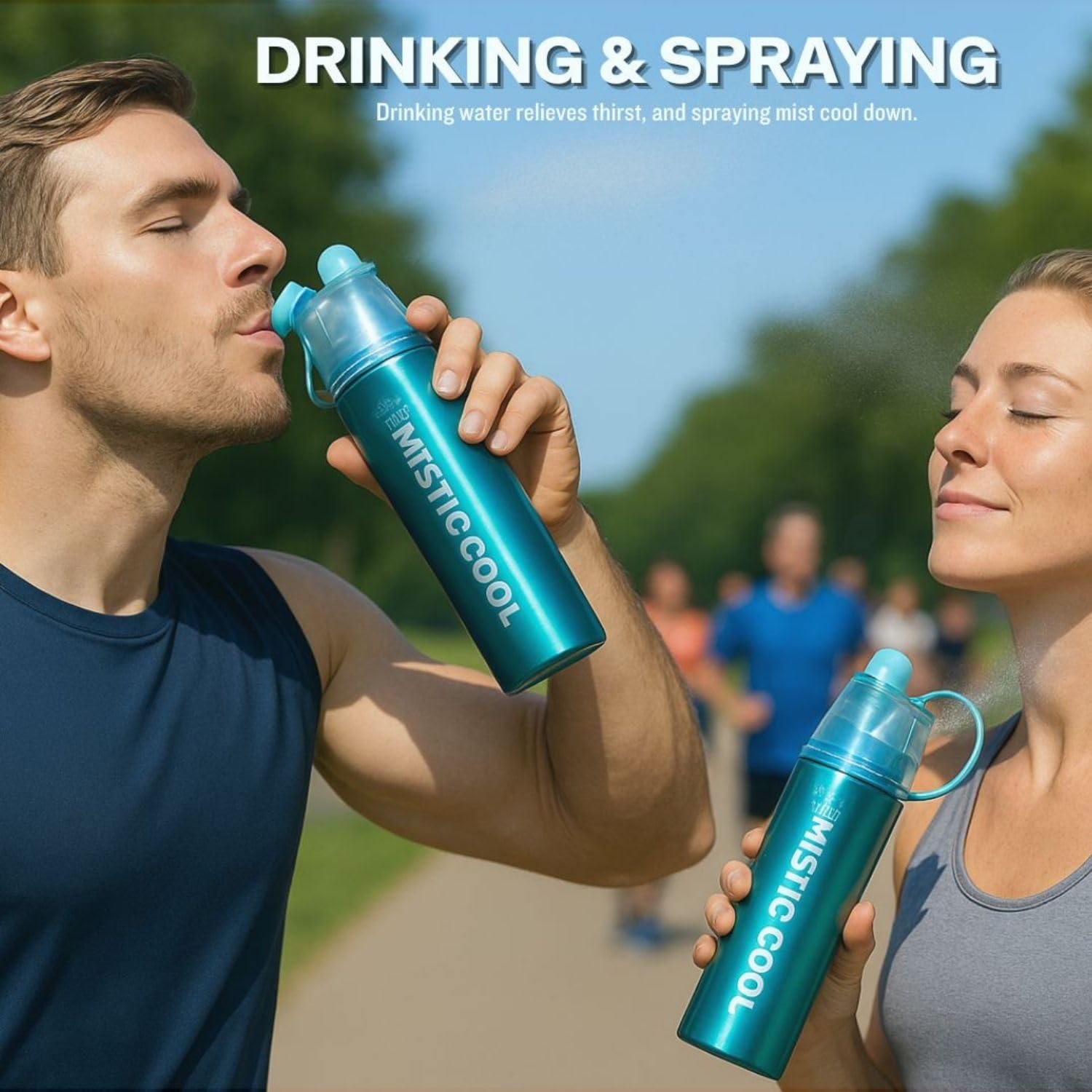 MISTIC COOL Aluminium-Sport-Wasserflasche mit Sprühnebel, BPA-frei, tragbare Sprühflasche für Workout und Laufen, 680 ml, 2 Stück