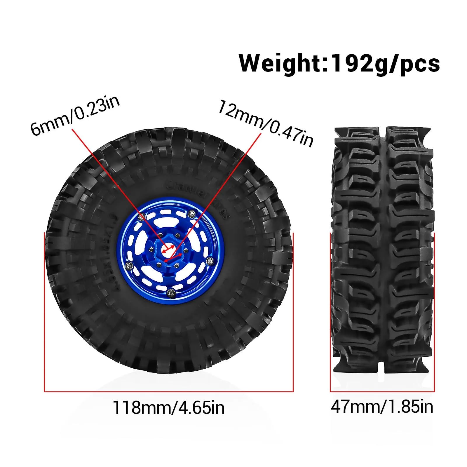 RC Pneumatici Ruote Per Traxxas Per Axial Per TRX4 Per SCX10 II III Per Redcat Gen 8 1/10 1.9 Beadlock Ruote Pneumatici Per Altezza Soft Rocks Fango RC Crawler(Blue)