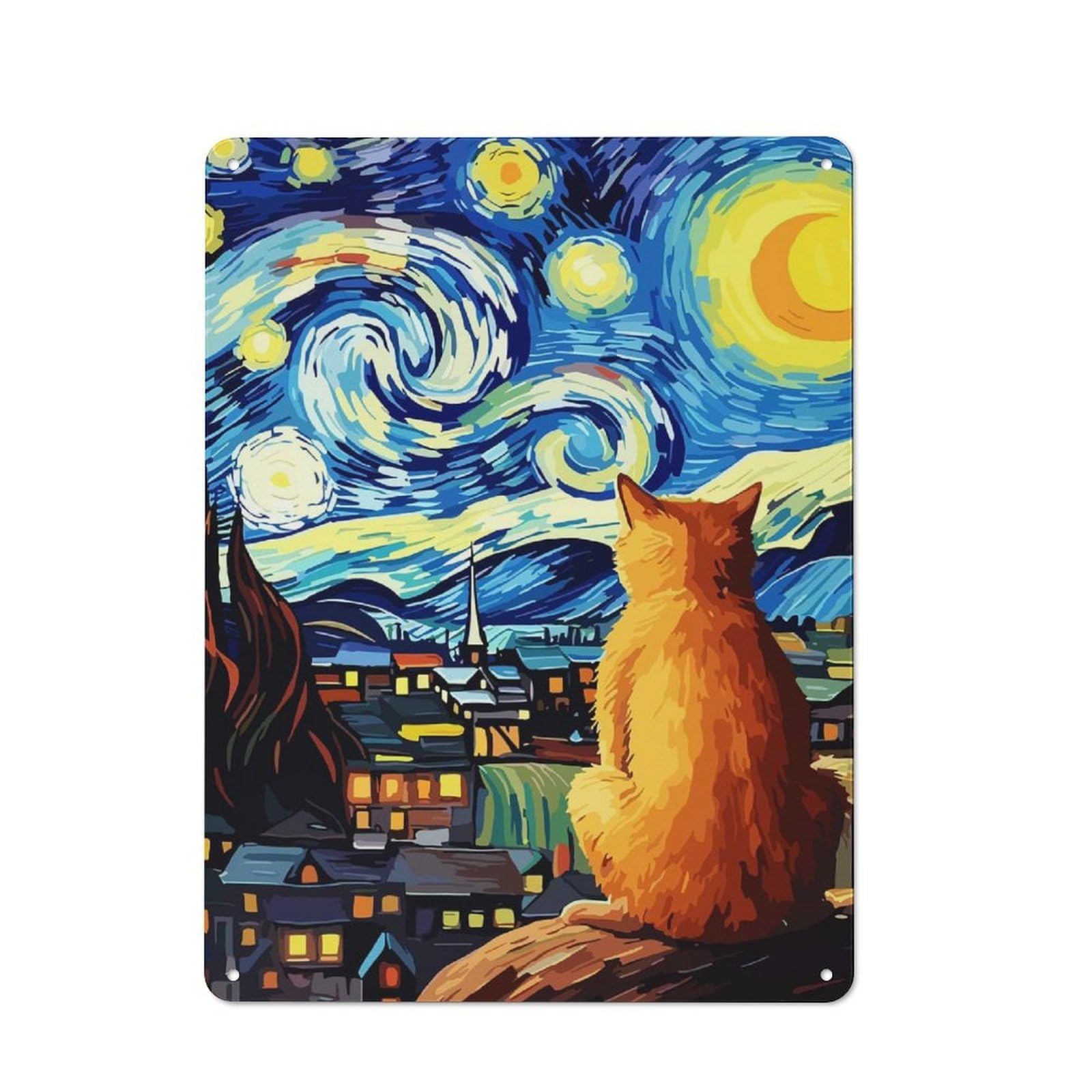Junmoney Style-1 Farmhouse Rustic Metal Sign 40X30cm Featuring Cat Night Starry Art, Farmhouse Wall Decor For Dining Room, Cafe, Entryway Or Family Room