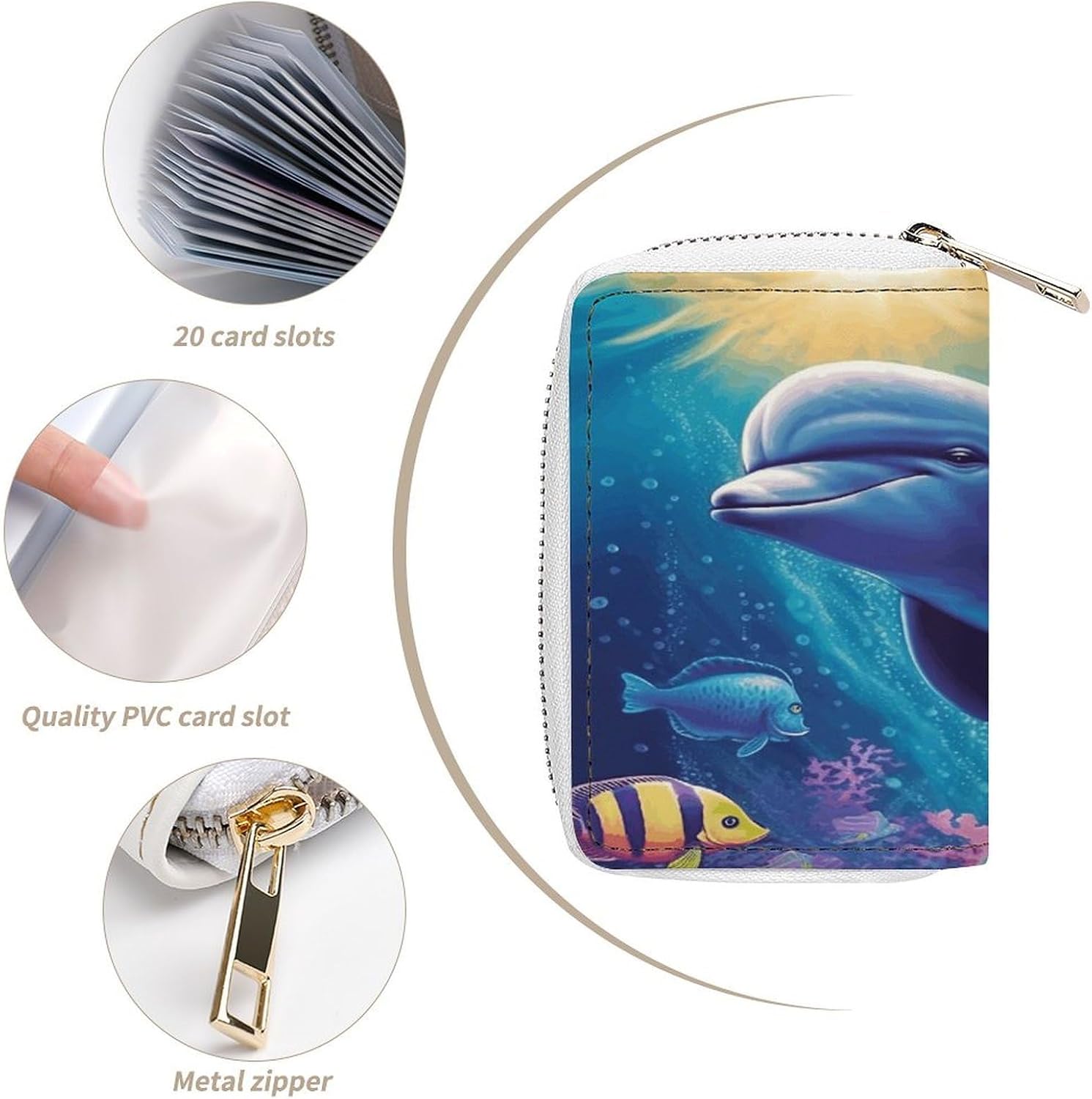 Cute Dolphin Card Holder RFID Blocking,Credit Card Wallet for Women And Men,Card Case Organizer Bag with Zipper