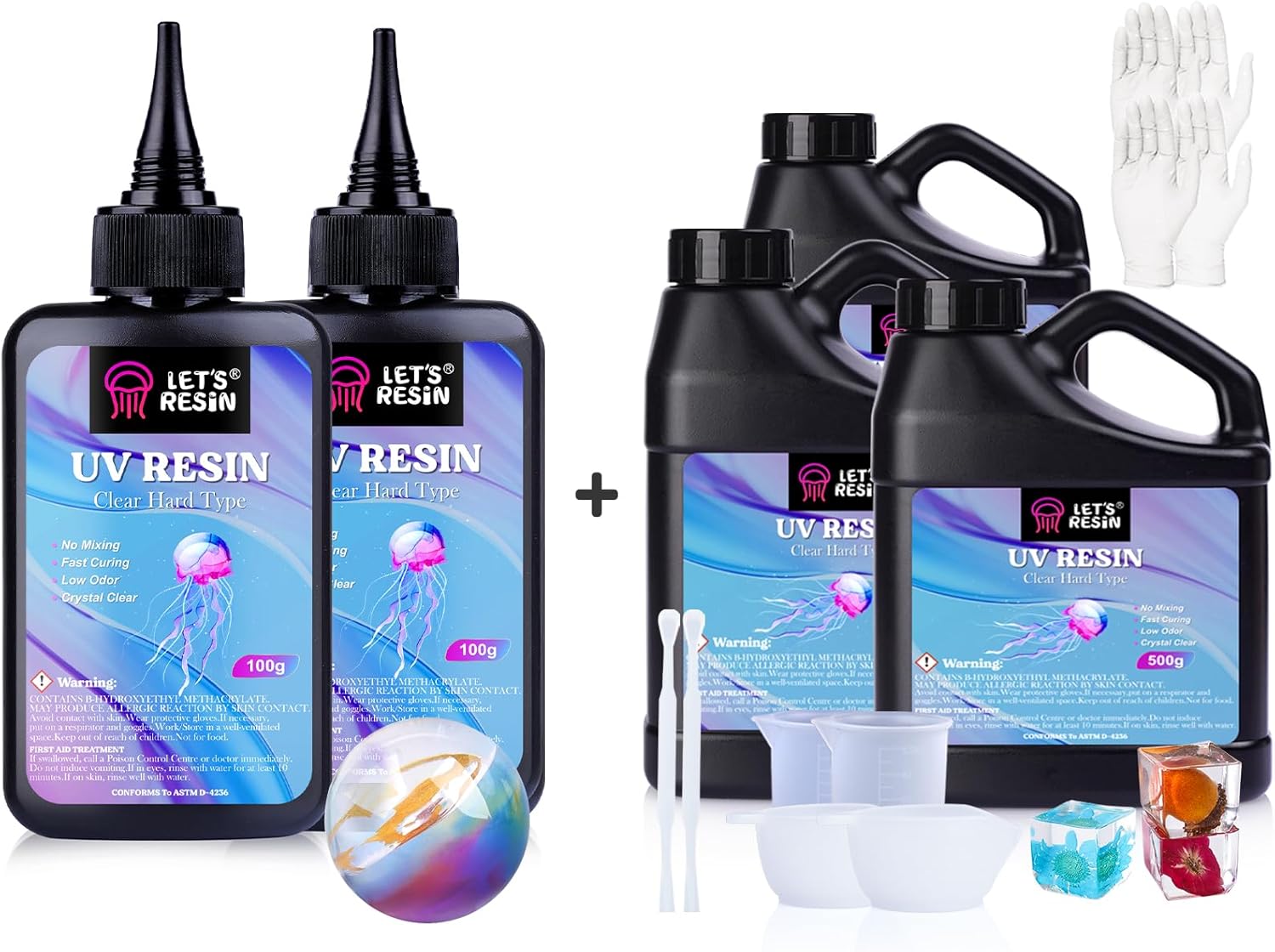 Bundle Set of LET'S RESIN 200g Crystal Clear Thick UV Resin and 1500g UV Resin