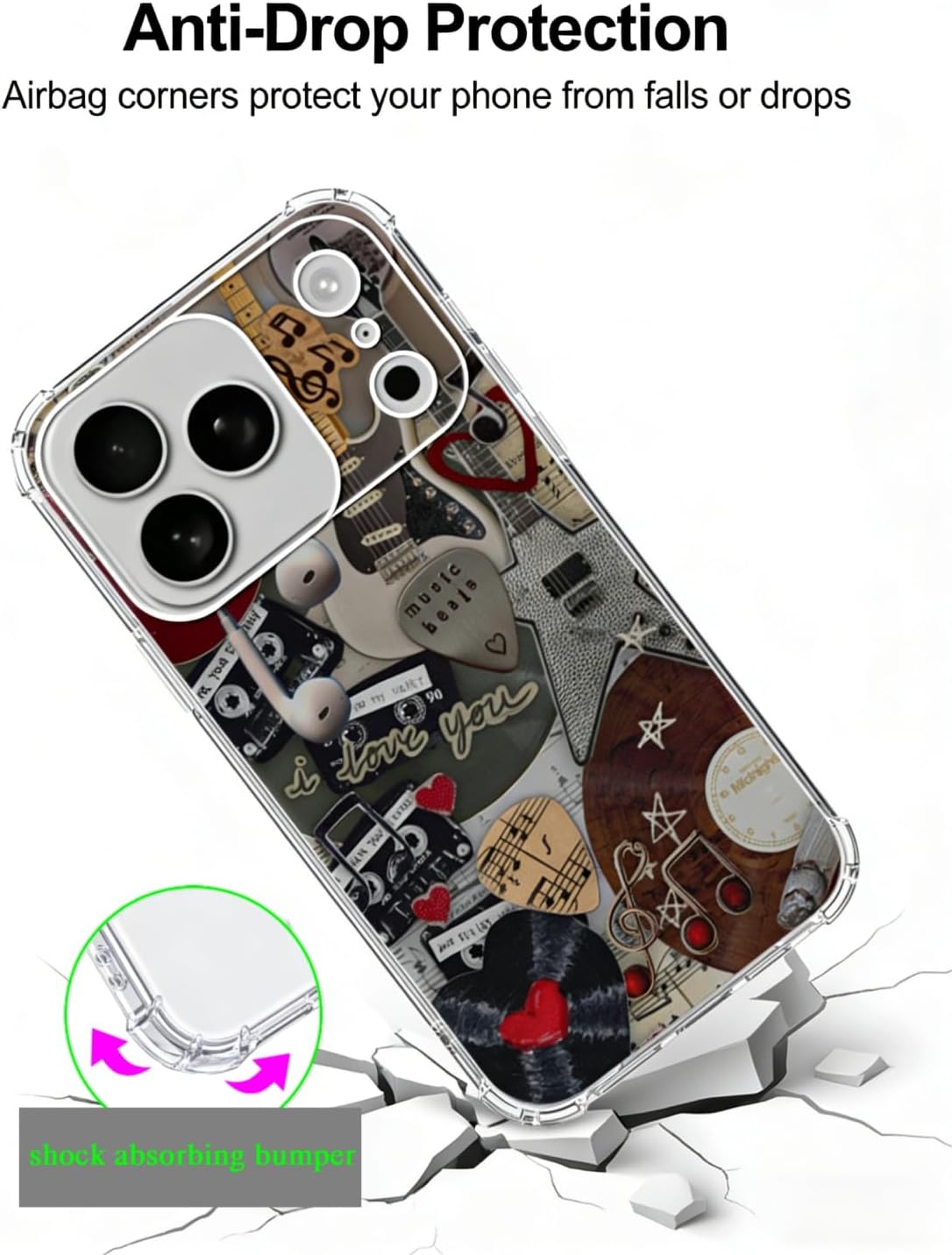 Music Guitar Phone Case Compatible with iPhone 17 Pro Max, Hippie Aesthetic Phone Cover for iPhone 17 Pro Max image 4