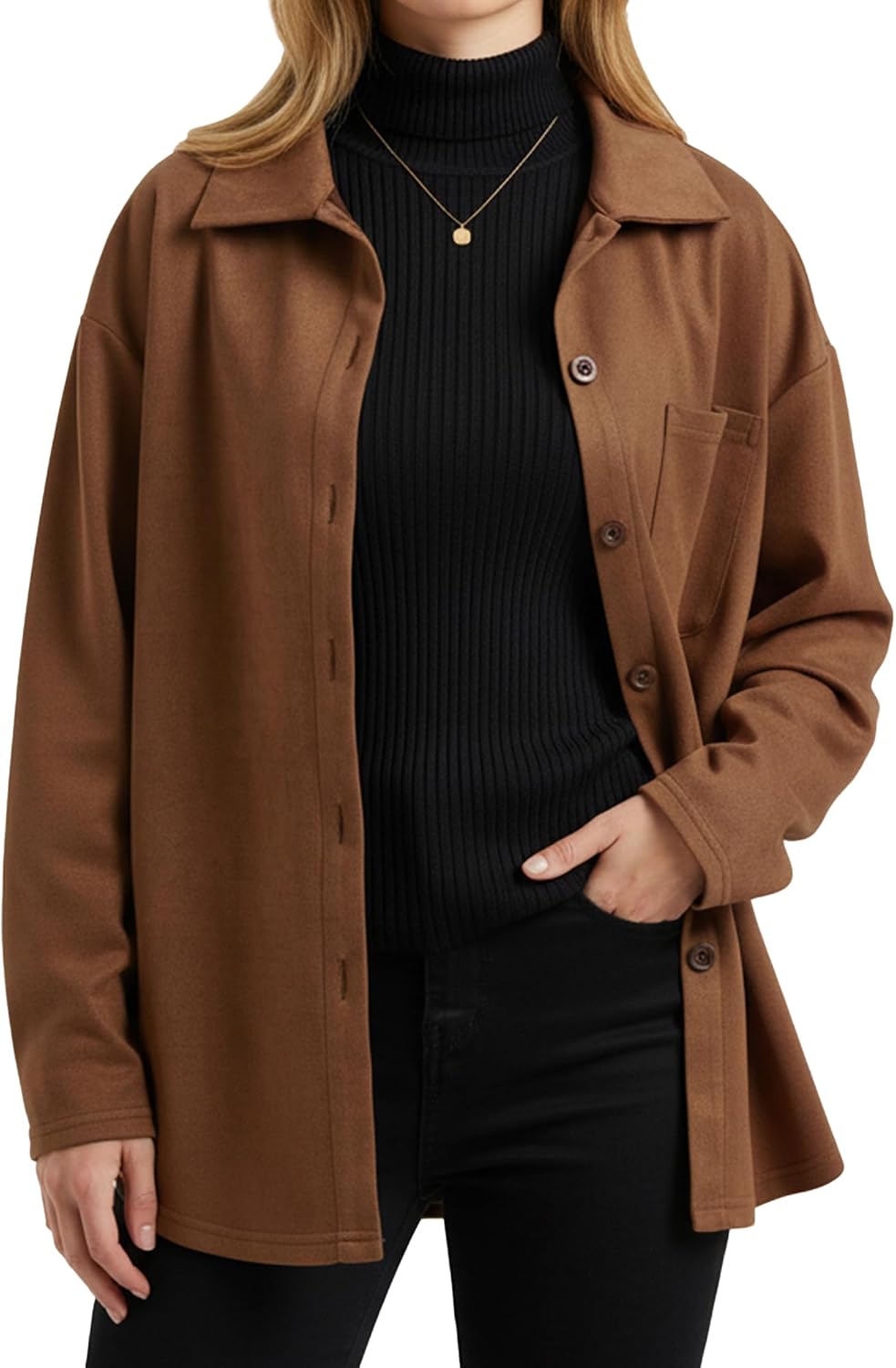 ENMAIN Faux Suede Shirt for Womens Button Down Long Sleeve Blouses Dressy Casual Fall Tops Fashion Clothes