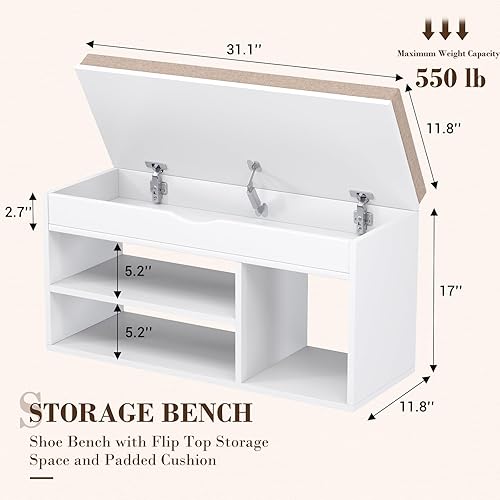 Miniatura 2 de Apicizon Banco de almacenamiento de 31 pulgadas, banco de zapatos con espacio de almacenamiento abatible y cojín acolchado, banco de entrada de
