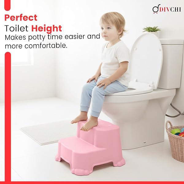 DIVCHI Two-Step Stool For Kids Slip Ressistant Rubber Grip Nursery Step Stools Lightweight Portable Potty Training Stool With Non Slip Base For Bathroom & Kitchen (Pink) - 4