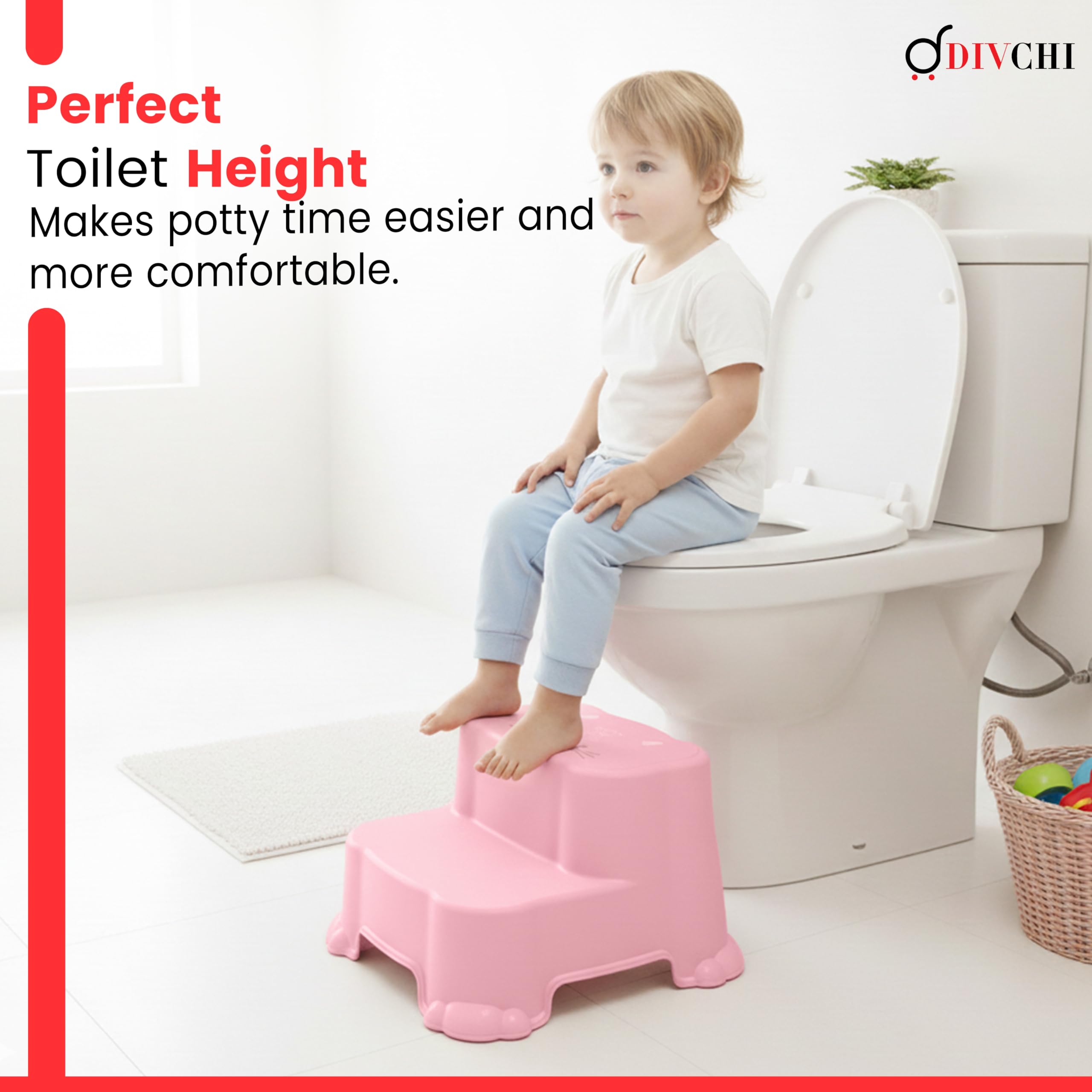 DIVCHI Two-Step Stool For Kids Slip Ressistant Rubber Grip Nursery Step Stools Lightweight Portable Potty Training Stool With Non Slip Base For Bathroom & Kitchen (Pink) — view 4